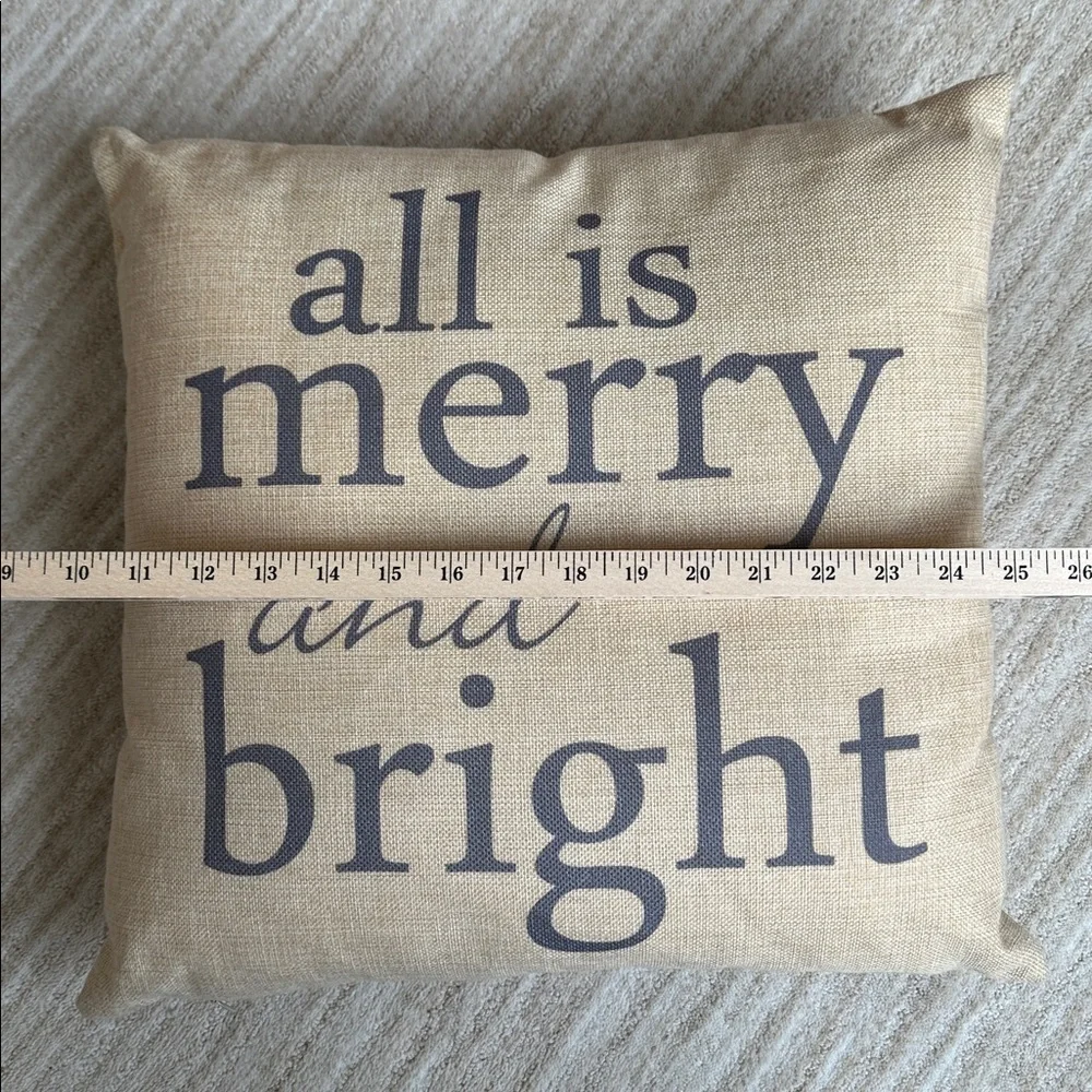 EUC Darice “all is merry and bright” Holiday Pillow Cover and Pillow Form 17”
